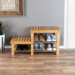 Hastings Home 2-Tier Bamboo Shoe Rack And Bench -Chic Household Items GUEST 8abf4f56 6ecd 4600 ad0b 4f317a690ad1