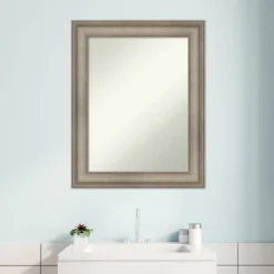 24" X 30" Non-Beveled Mezzanine Antique Narrow Wood Bathroom Wall Mirror Silver - Amanti Art -Chic Household Items GUEST 8c7123f4 5338 41ea ab6b 9a9bf93e22ff