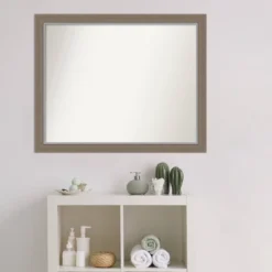 31" X 25" Non-Beveled Eva Narrow Bathroom Wall Mirror Brown - Amanti Art -Chic Household Items GUEST 8d1a637c d94c 409a 90be 0b156fdbc991