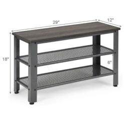 3-Tier Shoe Rack,Industrial Shoe Bench With Storage Shelves For LivingRoom Grey