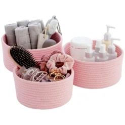 Farmlyn Creek 3-Pack Cotton Woven Baskets For Storage, Pink Rope Montessori Organizer Set For Storing Supplies ( 3 Sizes In Small, Medium And Large) -Chic Household Items GUEST 944e50f2 382b 467e 9357 5540c05992ed