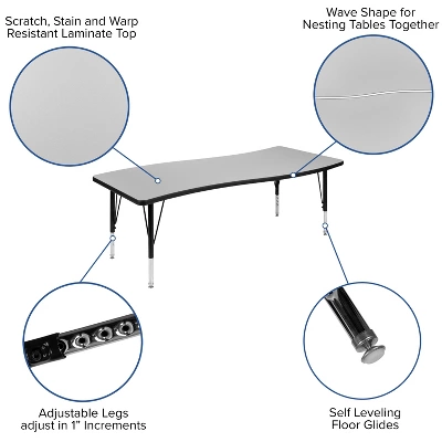Emma And Oliver 3 Piece 86" Oval Wave Collaborative Grey Kids Adjustable Activity Table Set 6 Emma And Oliver 3 Piece 86" Oval Wave Collaborative Grey Kids Adjustable Activity Table Set - Image 6