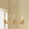 Stiffel Warm Antique Brass Wagon Wheel Chandelier 28" Wide Farmhouse Rustic 6-Light Fixture For Dining Room Living House Foyer Kitchen Island Entryway