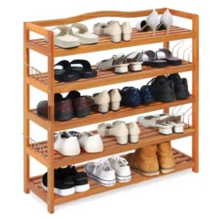 Costway 5-Tier Wood Shoe Rack Freestanding Large Shoe Storage Organizer Heavy-duty