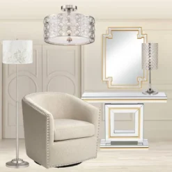 Possini Euro Design Saira Modern Ceiling Light Semi Flush Mount Fixture 16" Wide Brushed Nickel Crystal Organza Drum Shade For Bedroom Kitchen Hallway -Chic Household Items GUEST 9c5390be 314f 4d95 b950 d5ae24fbf424