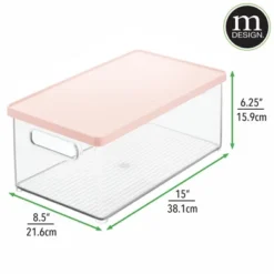 MDesign Plastic Storage Bin Box Container - Lid, Built-In Handles, Clear/Pink -Chic Household Items GUEST a07c7120 2971 4ae3 ac6d 09c776d504e8