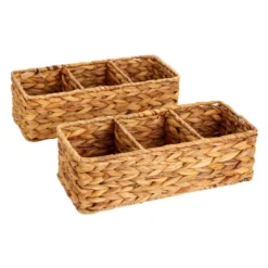 Farmlyn Creek 2 Pack Decorative Water Hyacinth Storage Baskets With 3 Compartments For Bathroom, Laundry Room, Nursery -Chic Household Items GUEST a1bbbcce b14a 42df b1f4 10afe14d09f0