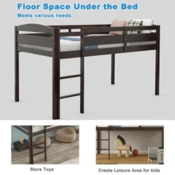 Costway Twin Low Loft Bunk Junior Bed Bedroom Wooden Guard Rail Ladder White/Espresso/Grey 18 Costway Twin Low Loft Bunk Junior Bed Bedroom Wooden Guard Rail Ladder White/Espresso/Grey -Chic Household Items GUEST a4eb9b2d d6be 4f8f beb8 0c306a0fafa4