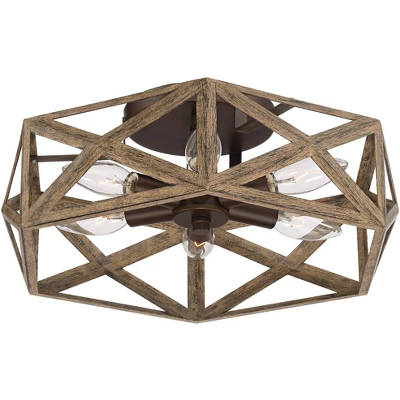 Possini Euro Design Moorcroft Modern Farmhouse Ceiling Light Semi Flush Mount Fixture 14 1/2" Wide Dark Wood Bronze 6-Light Hexagon Frame For Bedroom 5 Possini Euro Design Moorcroft Modern Farmhouse Ceiling Light Semi Flush Mount Fixture 14 1/2" Wide Dark Wood Bronze 6-Light Hexagon Frame For Bedroom - Image 5