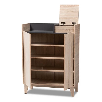 Fella Two-Tone Oak And Entryway Shoe Cabinet With Lift Top Storage Compartment Brown - Baxton Studio 9 Fella Two-Tone Oak And Entryway Shoe Cabinet With Lift Top Storage Compartment Brown - Baxton Studio - Image 9