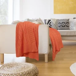 PiccoCasa Soft 100% Cotton Knitted Lightweight Cable Bed Home Decorative Blanket -Chic Household Items GUEST a7e1b747 3e29 4161 9543 d1ca102cc9e1