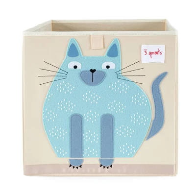 3 Sprouts Large 13 Inch Square Children's Foldable Fabric Storage Cube Organizer Box Soft Toy Bin 2 Piece Bundle With Blue Cat, Blue Peacock Designs 2 3 Sprouts Large 13 Inch Square Children's Foldable Fabric Storage Cube Organizer Box Soft Toy Bin 2 Piece Bundle With Blue Cat, Blue Peacock Designs - Image 2