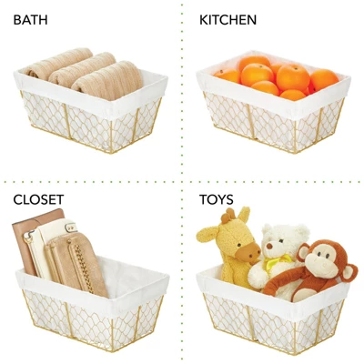 MDesign Medium Chicken Wire Storage Basket, Fabric Liner 3 MDesign Medium Chicken Wire Storage Basket, Fabric Liner - Image 3