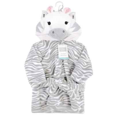 Hudson Baby Infant Girl Plush Animal Face Bathrobe, Gray Zebra, 0-9 Months