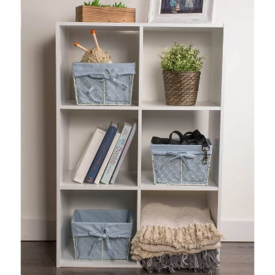 Design Imports Set Of 3 S Antique White Chicken Wire Washed Denim Liner Baskets 2 Design Imports Set Of 3 S Antique White Chicken Wire Washed Denim Liner Baskets - Image 2