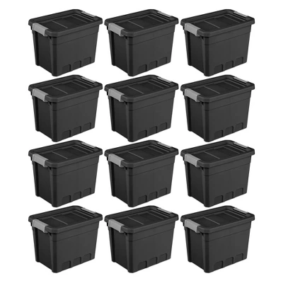 Sterilite 7.5 Gallon Stackable Rugged Industrial Storage Tote Containers With Gray Latching Clip Lids For Garage, Attic, Or Worksite, Black 7 Sterilite 7.5 Gallon Stackable Rugged Industrial Storage Tote Containers With Gray Latching Clip Lids For Garage, Attic, Or Worksite, Black - Image 7