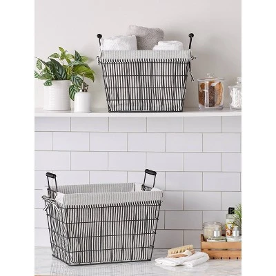 Design Imports Set Of 2 Farmhouse Black Wire Ticking Stripe Liner Baskets Black/White 7 Design Imports Set Of 2 Farmhouse Black Wire Ticking Stripe Liner Baskets Black/White - Image 7