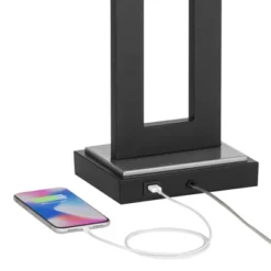 360 Lighting Neil Modern Rustic Table Lamp 26" High Black Metal With USB Charging Port White Rectangular Shade For Bedroom Living Room Bedside Desk -Chic Household Items GUEST b0a9cf55 987a 4710 b715 8265d4b75ac5
