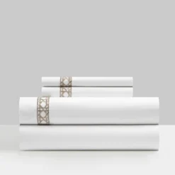 Aria 1500 Thread Count Cotton Sheet Set White With Taupe Stripe Embroidery By Chic Home 7 Aria 1500 Thread Count Cotton Sheet Set White With Taupe Stripe Embroidery By Chic Home -Chic Household Items GUEST b2db1e5f 1f14 4be4 b784 e82622a74f01