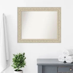34" X 28" Non-Beveled Fair Baroque Wood Bathroom Wall Mirror Cream - Amanti Art -Chic Household Items GUEST bd051b96 02ad 4027 981c 5e5572f7685c
