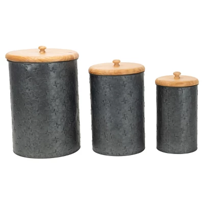 Set Of 3 Black Embossed Galvanized Metal Decorative Storage Canisters - Foreside Home & Garden 3 Set Of 3 Black Embossed Galvanized Metal Decorative Storage Canisters - Foreside Home & Garden - Image 3