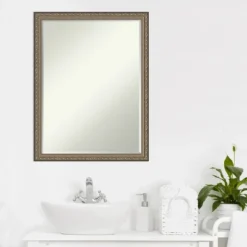 Amanti Art Parisian Silver Petite Bevel Wood Bathroom Wall Mirror 26 X 20 In. -Chic Household Items GUEST bdc215e3 9b60 41e7 bc23 774c24418943