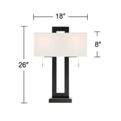 360 Lighting Neil Modern Rustic Table Lamp 26" High Black Metal With USB Charging Port White Rectangular Shade For Bedroom Living Room Bedside Desk -Chic Household Items GUEST be3701f7 6cc9 4c5d b3f2 b81f2eebd66f