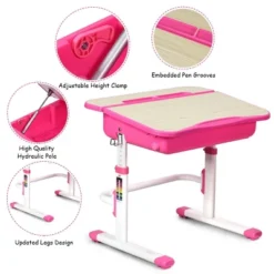 Costway Adjustable Children Study Desk Chair Set W/Winged Backrest Pink 13 Costway Adjustable Children Study Desk Chair Set W/Winged Backrest Pink -Chic Household Items GUEST be7a4caa ff26 4ed8 b453 d85e357534a7