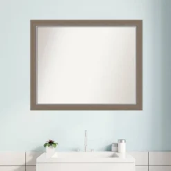 31" X 25" Non-Beveled Eva Narrow Bathroom Wall Mirror Brown - Amanti Art -Chic Household Items GUEST bf979d77 9300 4c16 9248 759f418ad991