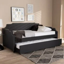 Twin Ally Fabric Upholstered Sofa Daybed With Roll Out Trundle Guest Bed Dark Gray - Baxton Studio 14 Twin Ally Fabric Upholstered Sofa Daybed With Roll Out Trundle Guest Bed Dark Gray - Baxton Studio -Chic Household Items GUEST bfa97667 11b7 4b9e a01d b256b0c5ef67