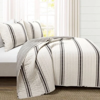 Farmhouse Striped Reversible Quilt Bedding Set - Lush Décor 1 Farmhouse Striped Reversible Quilt Bedding Set - Lush Décor