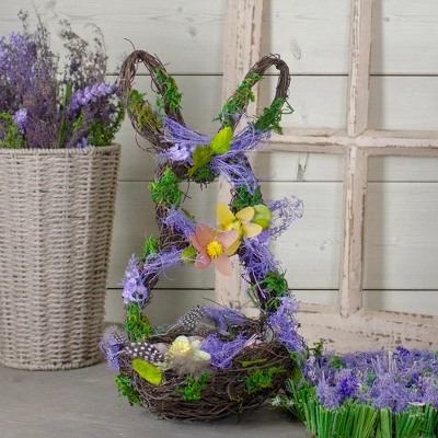 Northlight 14.5" Purple And Green Artificial Floral Bunny Shaped Basket 1 Northlight 14.5" Purple And Green Artificial Floral Bunny Shaped Basket