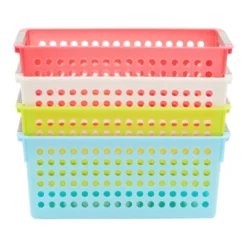 Farmlyn Creek 4 Pack Plastic Storage Baskets Bins With Handles For Shelves, Closet Organizer, 4 Colors 8 Farmlyn Creek 4 Pack Plastic Storage Baskets Bins With Handles For Shelves, Closet Organizer, 4 Colors -Chic Household Items GUEST da1ba505 93ee 416c 92e3 8666aa5b7573