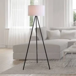 61.25" Metal Tripod Floor Lamp With Linen Shade Black/White - Cresswell Lighting -Chic Household Items GUEST da9b1349 aa47 44be 9438 6fd03ab0a3f2