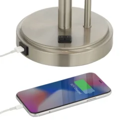 Possini Euro Design Traverse Modern Table Lamps Set Of 2 29 1/2" Tall Brushed Nickel With USB Charging Port LED Gooseneck White Drum Shade For Desk -Chic Household Items GUEST e5e98734 7ed3 4d2c 89e5 e165f0c556bf