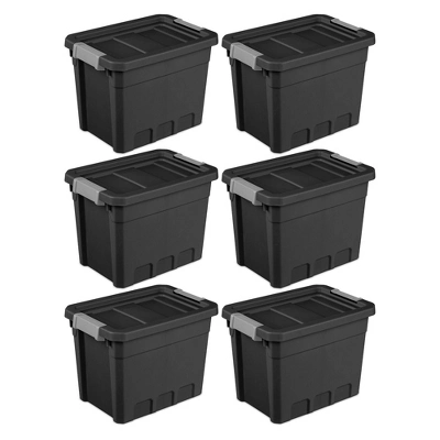 Sterilite 7.5 Gallon Stackable Rugged Industrial Storage Tote Containers With Gray Latching Clip Lids For Garage, Attic, Or Worksite, Black 6 Sterilite 7.5 Gallon Stackable Rugged Industrial Storage Tote Containers With Gray Latching Clip Lids For Garage, Attic, Or Worksite, Black - Image 6