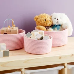 Farmlyn Creek 3-Pack Cotton Woven Baskets For Storage, Pink Rope Montessori Organizer Set For Storing Supplies ( 3 Sizes In Small, Medium And Large) -Chic Household Items GUEST eb3f6b98 2a3b 4d3b b3ad 7f68f2811dfc