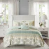 6pc Loraine Cotton Printed Reversible Quilt Set Green - Madison Park
