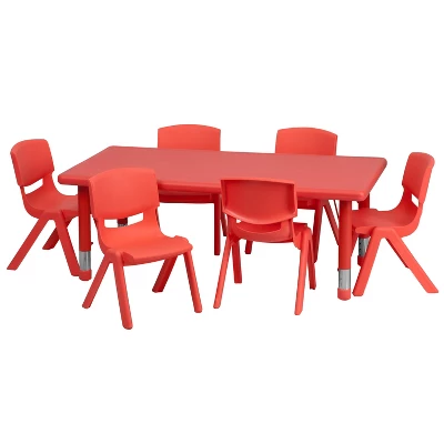 Flash Furniture 24"W X 48"L Rectangular Plastic Height Adjustable Activity Table Set With 6 Chairs 10 Flash Furniture 24"W X 48"L Rectangular Plastic Height Adjustable Activity Table Set With 6 Chairs - Image 10