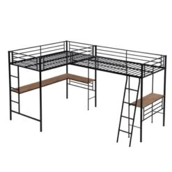 Metal Twin Size Loft Bed With Two Built-in Desks, Black - ModernLuxe -Chic Household Items GUEST f452ee0f abd4 4ebf 8660 6de3b8db7f96