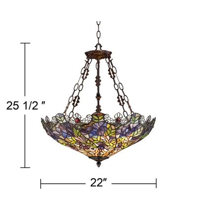 Robert Louis Tiffany Bronze Pendant Chandelier 22" Wide Rustic Floral Garden Stained Glass 3-Light Fixture For Dining Room House Foyer Kitchen Island 8 Robert Louis Tiffany Bronze Pendant Chandelier 22" Wide Rustic Floral Garden Stained Glass 3-Light Fixture For Dining Room House Foyer Kitchen Island - Image 8