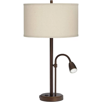 Possini Euro Design Traverse Modern Table Lamps 29" Tall Set Of 2 With USB Charging Port Gooseneck LED Bronze Oatmeal Shade For Bedroom Living Room 7 Possini Euro Design Traverse Modern Table Lamps 29" Tall Set Of 2 With USB Charging Port Gooseneck LED Bronze Oatmeal Shade For Bedroom Living Room - Image 7