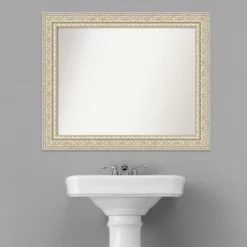 34" X 28" Non-Beveled Fair Baroque Wood Bathroom Wall Mirror Cream - Amanti Art -Chic Household Items GUEST fdffeaab fe5f 4c16 a83a 10c40ecfaaf9